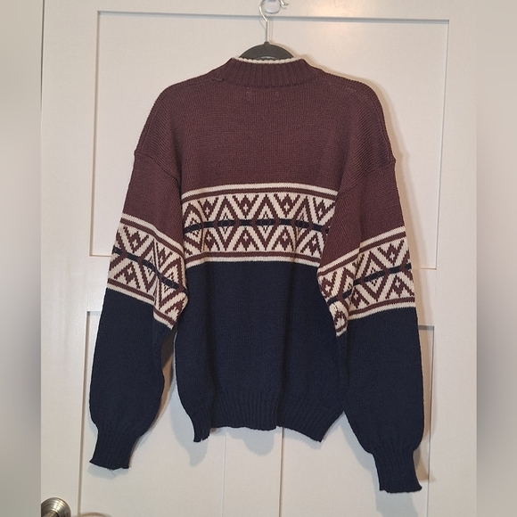 Vintage McGregor Pullover Sweater Fair Isle Ski Patch Large Navy White Mauve 90s - Picture 9 of 12